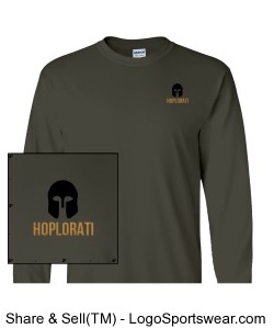 Long-sleeve Charcoal colored T-Shirt with Hoplite Helmet and Hoplorati Wording Design Zoom